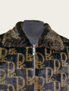 Mens Faux Fur Lapel Winter Jacket Letter Print Warm Coat