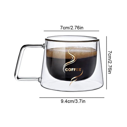 200ml Doppel Wand Glas Kaffee Becher mit Griff Transparent Wärme-beständig Espresso Tasse Frühstück