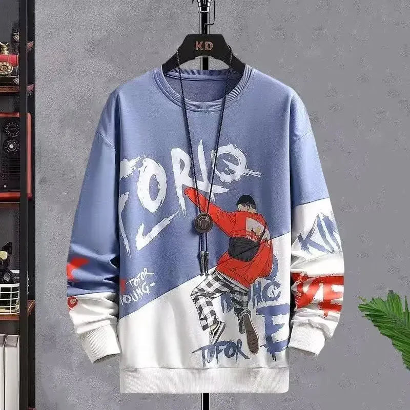 Men's Vintage Y2K Printed Round Neck Pullover Sweatshirt Fashion Trend