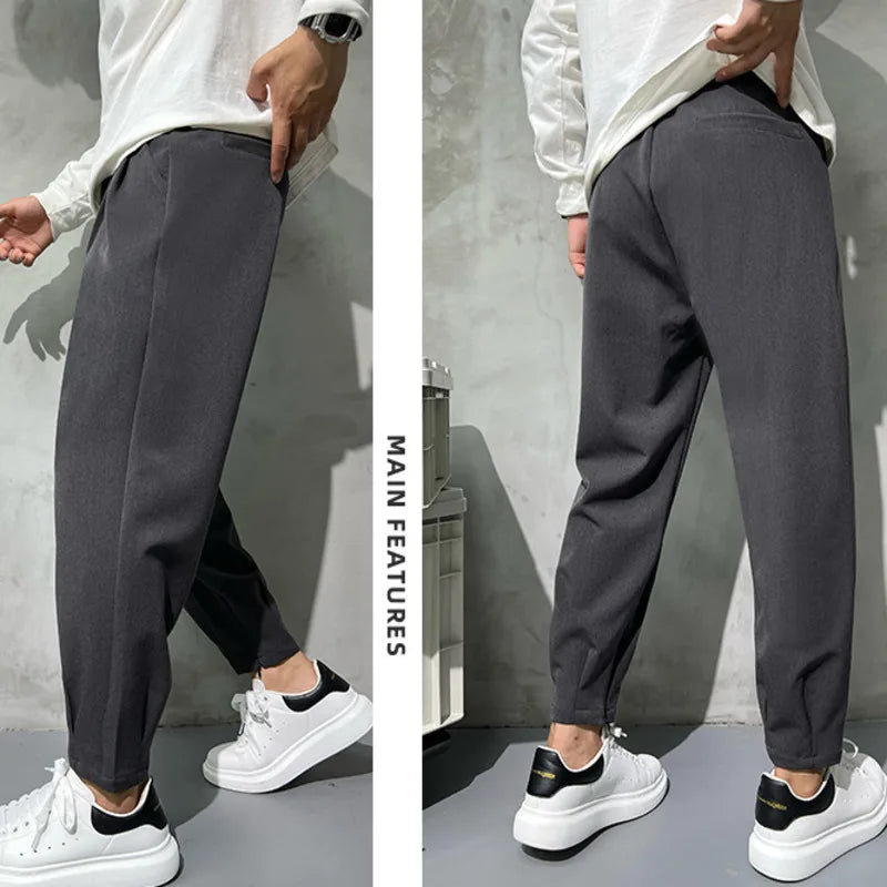 Suit Pants Mens Dress Ankle Zipper Pants Korean Straight Trousers