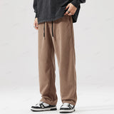 Autumn Winter Stripe Pants Elastic Waist Drawstring Straight