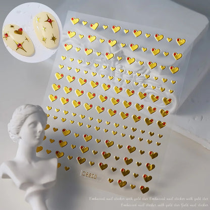3D Gold Heart Nail Art Stickers