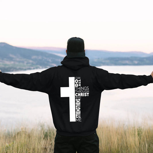 Christian Cross Hoodie Men Long Sleeve Pullover Sweatshirt