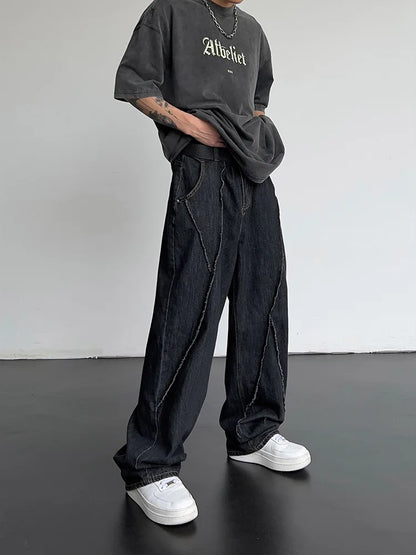 HIP HOP Ripped Patchwork Denim Trousers Men