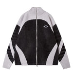 Patchwork Zip Up Streetwear Sweater Loose