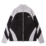 Patchwork Zip Up Streetwear Sweater Loose