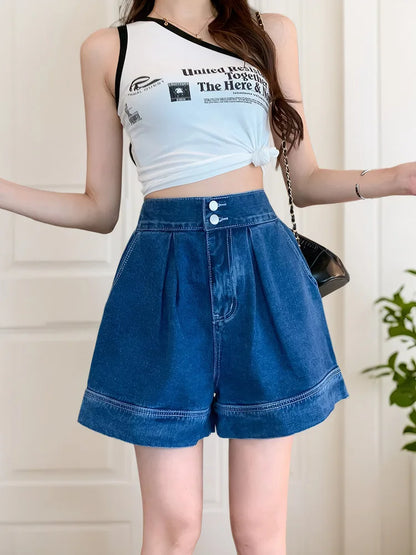 Wide Leg Denim Shorts Women High Waist Summer