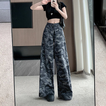 Y2K Grunge Camouflage Jeans Women Streetwear