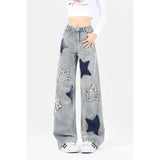 Retro Jeans Five-point Star Raw Edge Splicing Loose