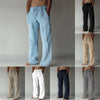 Men's Cotton Linen Long Pants Solid Color Breathable Linen Trousers