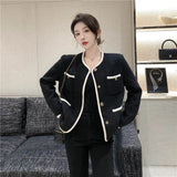 Elegant Black Tweed Jacket Women's Cropped