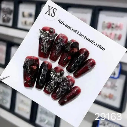 Vintage Angel Gothic Nail Burgundy and Black Fashion Punk Cool Nail