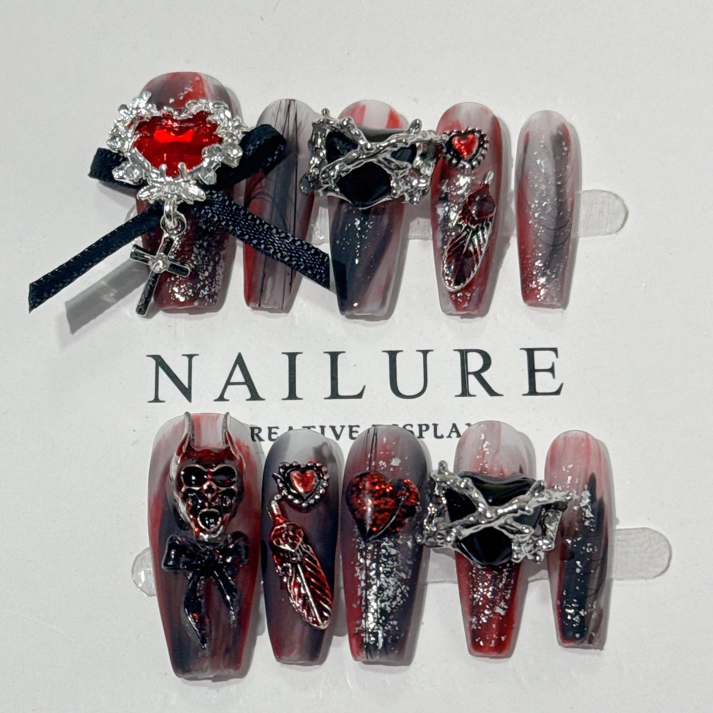 Vintage Angel Gothic Nail Burgundy and Black Fashion Punk Cool Nail