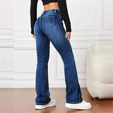 Vintage Mid Waist Flares Denim With Button Splice