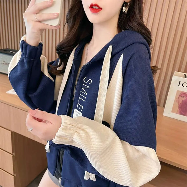 Womens Cropped Waffle Knit Hoodie Varsity Jacket Lightweight Top