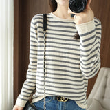 Sweater Curled O-neck Strip Pullover Autumn Winter Knit