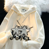 Letter Star Flocking Hoodies Women Y2K Harajuku Plus Size Sweatshirts