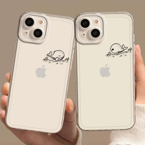 Clear Dolphin Whale Paired Couple Phone Case For iPhone