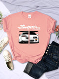 Japanese Style Cool Car Puzzle Printed Women T Shirt Street Casual Tops Fashion Breathable (M)