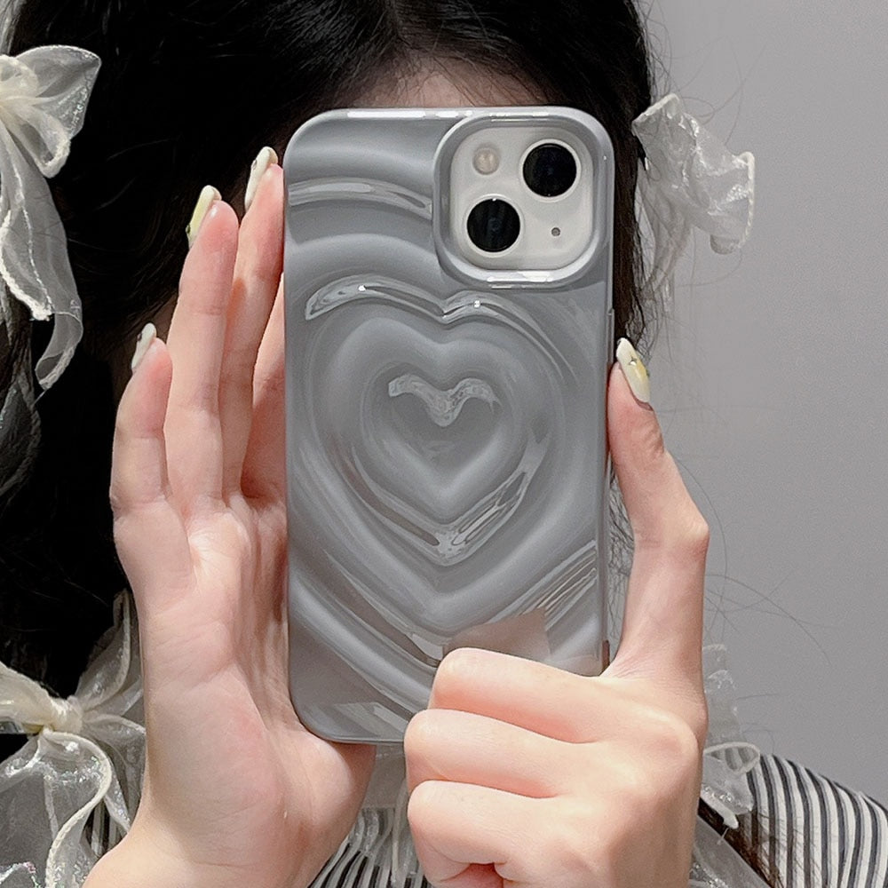 Luxury Electroplate Silver Heart Water Ripple Phone Case for iPhone Soft Silicone