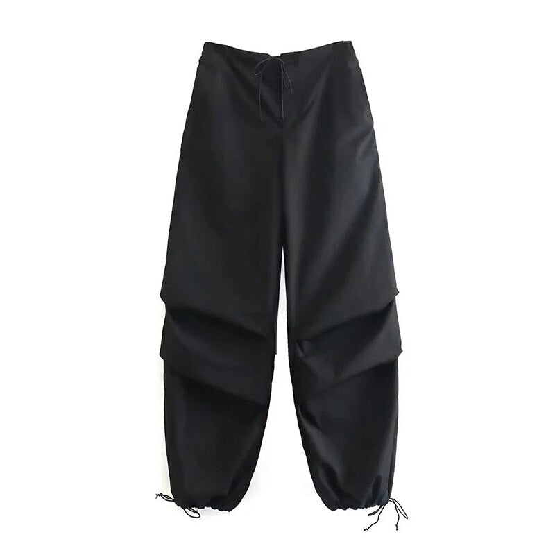 Fashionable Parachute Cargo Pants Vintage Jogging Trousers for Women