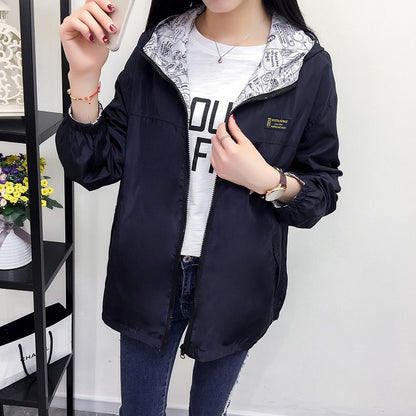 Women Jacket Pocket Zipper Hooded Coat Loose