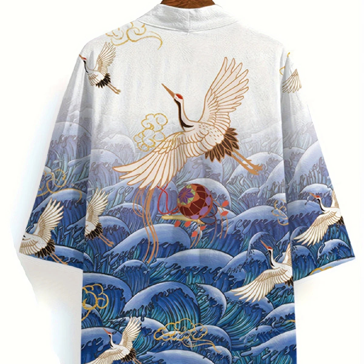 Animal Bird Patterns Crane Waves Asian Traditional Print Kimono Unisex