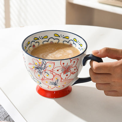 Cute Hand-painted Embossed Ceramic Breakfast-mug Creative Mug and Cute Oatmeal -cup