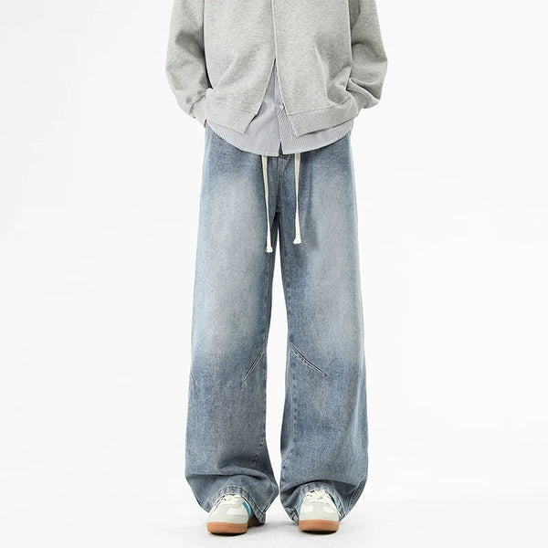 Mens Retro Wide Leg Jeans Y2K Style Loose Denim Pants Oversized