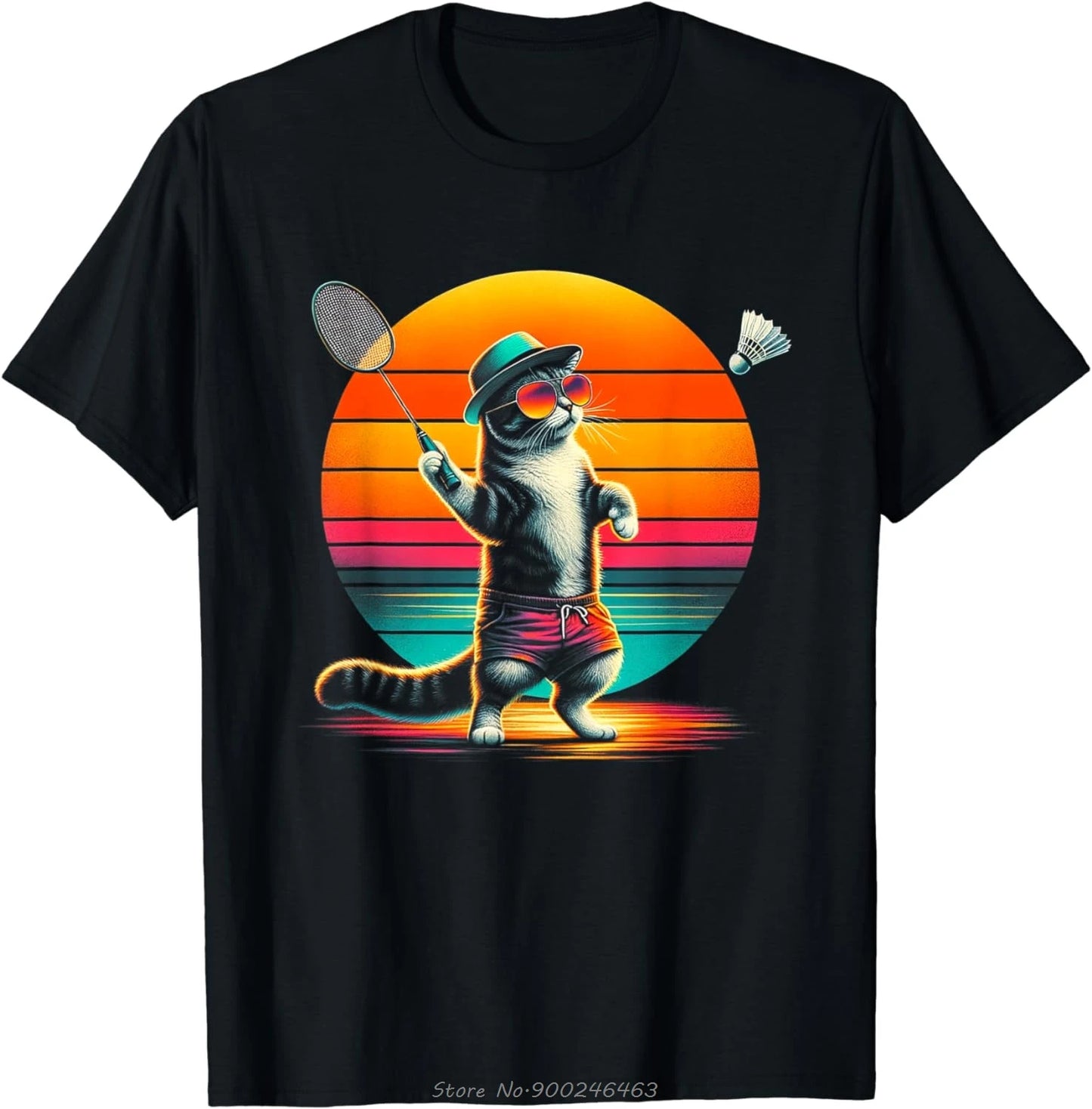 Kawaii Cat Badminton Graphic Men T-Shirt