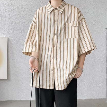 Striped Shirt for Men Short Sleeve Pockets Design