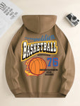 casual daily drawstring hooded sweatshirt basketball print