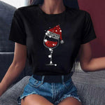 Christmas Red Wine Glass Print Cozy T Shirt