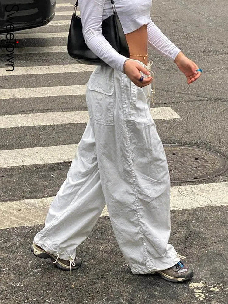 Baggy-Hose mit weitem Bein für Damen, Streetwear