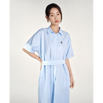 Women Shirt Dress Short Sleeve with Buttons H shape Loose Embroidery Preppy Style - xinnzy