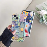 Phone case for iphone Retro oil painting Blu-ray flowers