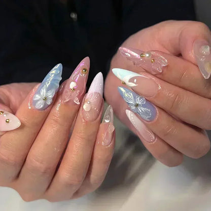 Summer Floral Short Fake Nail Tips