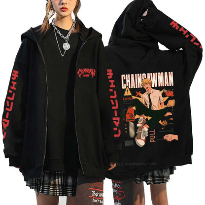 Anime Chainsaw Denji Hoodies Makima Zipper Streetwear Fleece