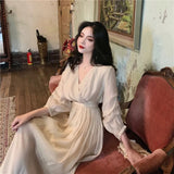 Elegant Long Sleeve Dress: French Sweet V-Neck for Women