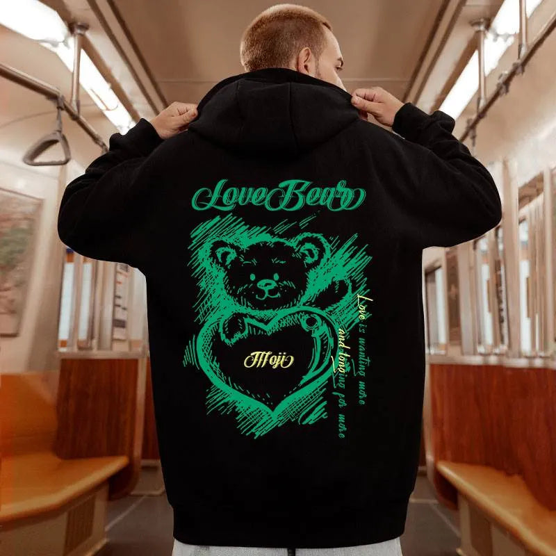 Funny Graphic Love Bear Print Pullovers Hoodies Autumn Hip Hop Fashion Oversized Y2K