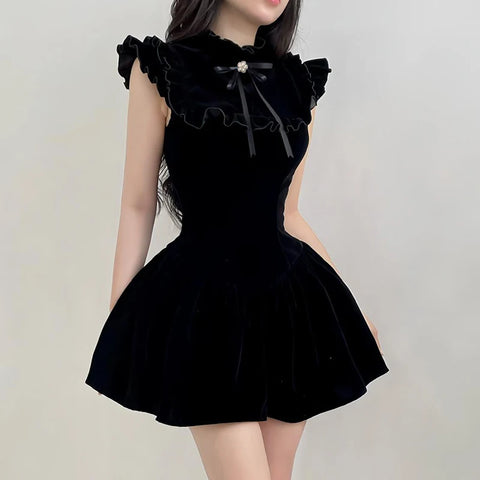 Rockmore Elegant Velvet Black Mini Dresses Sleeveless A-line