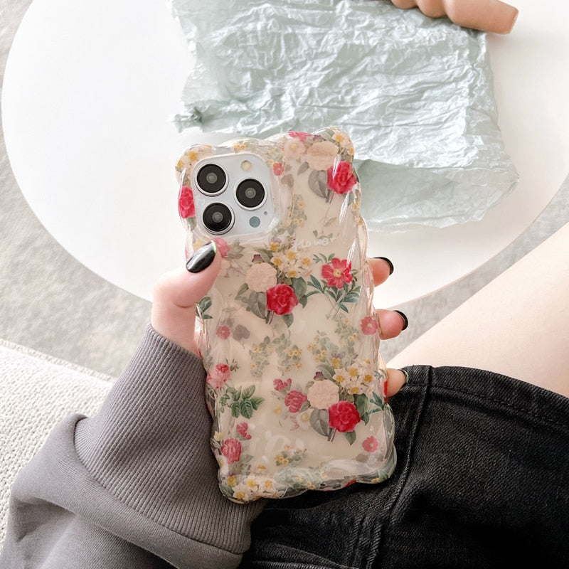 lovely floral print transparent shockproof case for iphone silicone cover