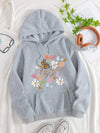 Flowers And Butterflies Hoodie Women Plants Prints Pocket Loose Pullover