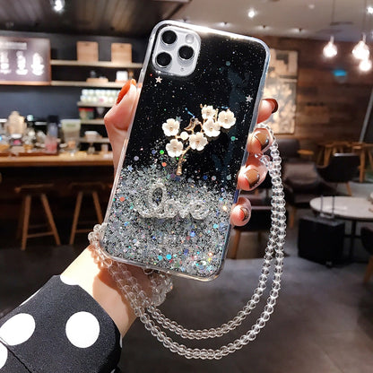 Flowers with Crystal Lanyard Phone Case for IPhone