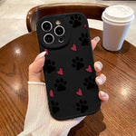 Cat Footprints Love Print Black Phone Case for iPhone