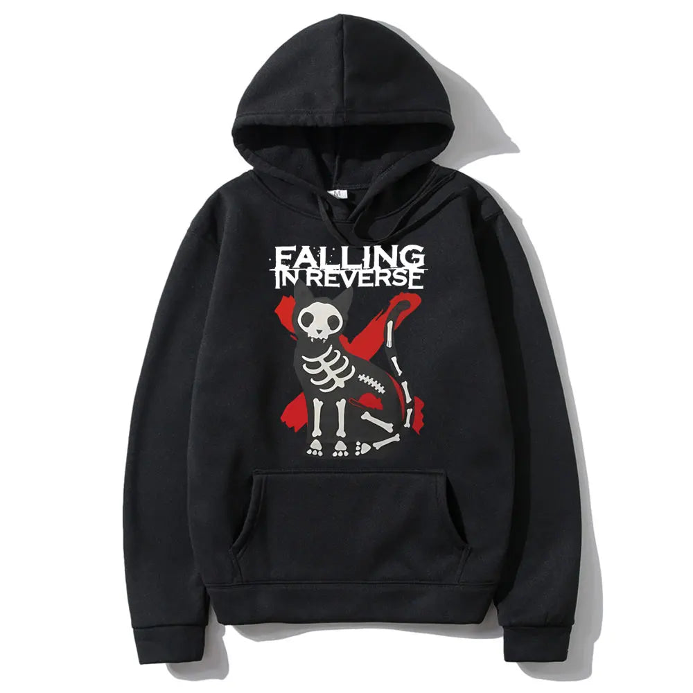 Streetwear Falling in Reverse Cat Graphic Hoodie