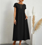 Womens Solid Color Cotton Linen Dress