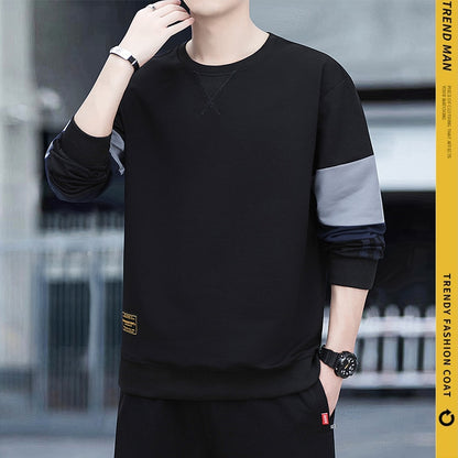 Sweatshirt Mens Round Neck Pullover Sweatshirt Stitching Long-sleeved