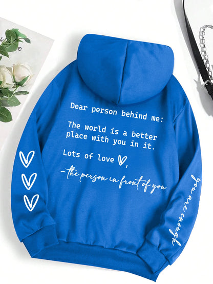 Dear Person Behind Me Hoodie Women Fleece Graphic Print Casual Top