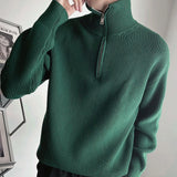 Green Knitted Zippered Sweaters For Men Casual And Stylish